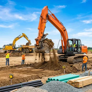Commercial excavation crew working on a construction site