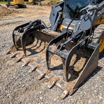 Skid steer bucket with replaceable teeth at a jobsite