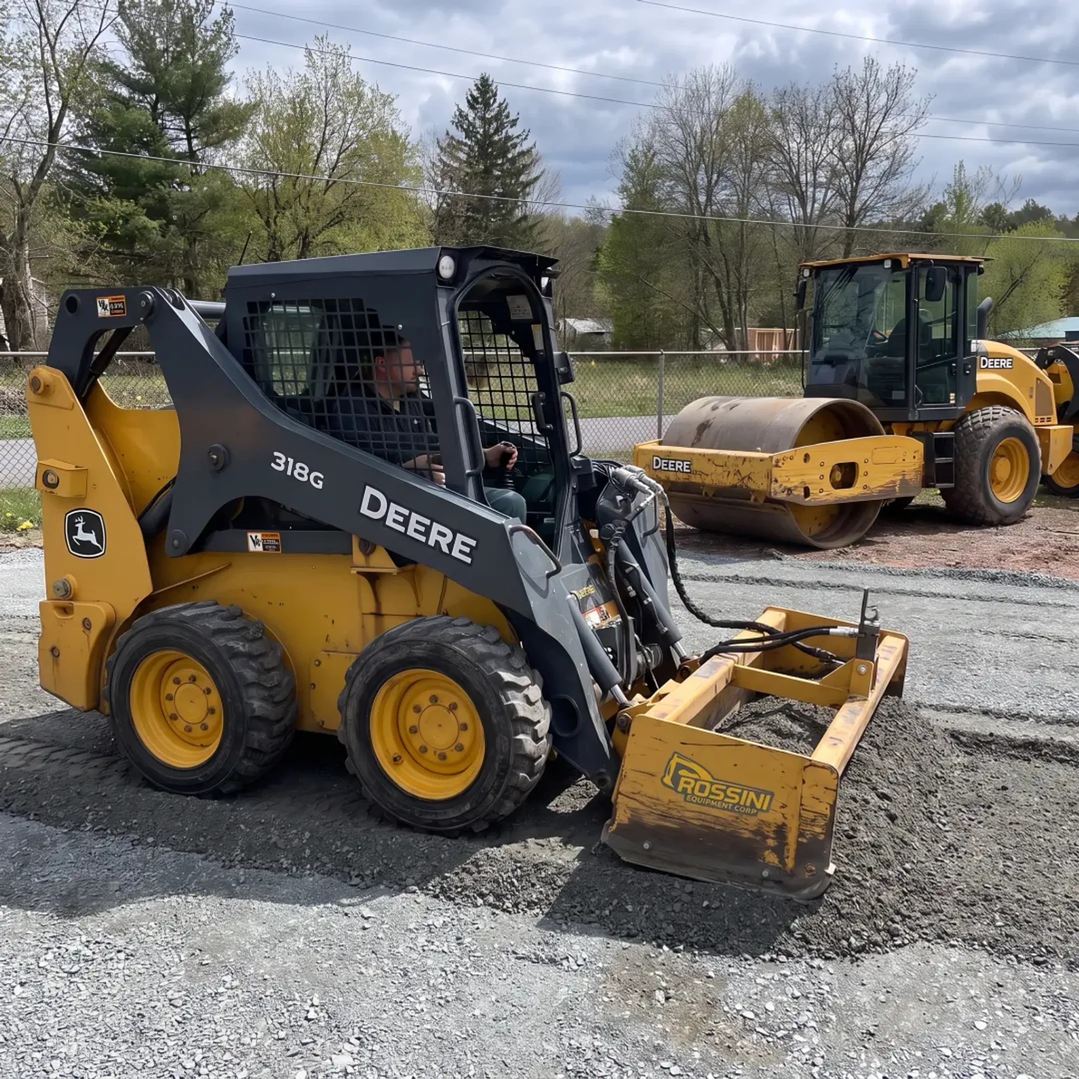 Operator using equipment attachment for roadway work