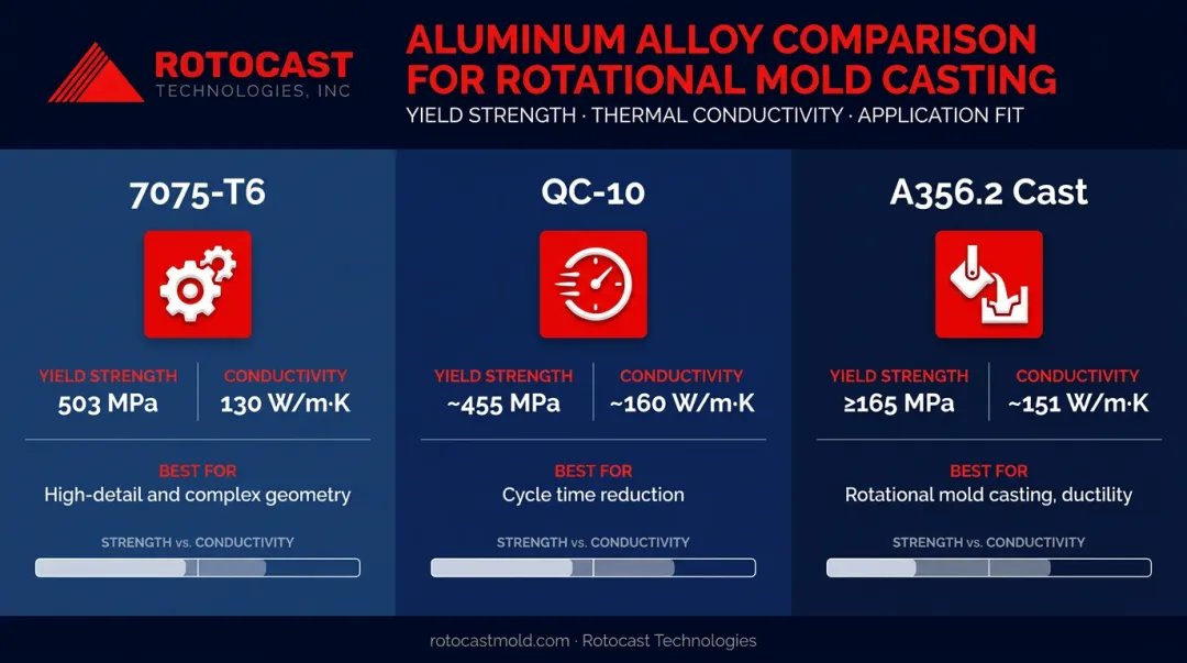 Three aluminum alloy comparison chart for rotational mold machining selection guide