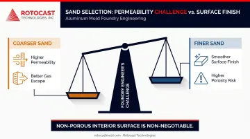 Sand permeability versus surface finish trade-off balance diagram for aluminum casting