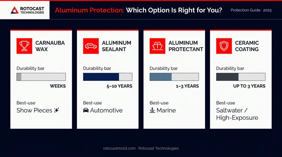 Aluminum polish protection options comparison chart by durability and use case