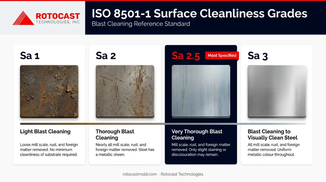 ISO 8501-1 blast cleaning grades Sa1 to Sa3 surface cleanliness comparison chart