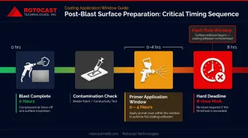 Post-sandblast metal preparation timeline from blast completion to primer application