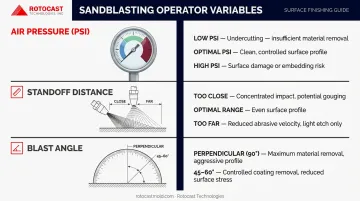 Three sandblasting process variables PSI standoff distance and blast angle interaction diagram