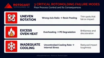 Three rotomolding process control failure modes causing kayak hull defects
