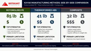 Rotomolded thermoformed and composite kayak manufacturing method comparison chart