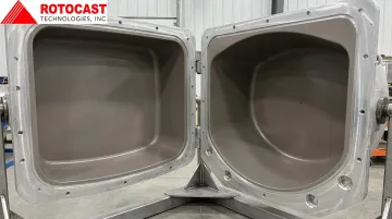 Rotocast Technologies aluminum rotational mold with PTFE Teflon coating applied interior surface