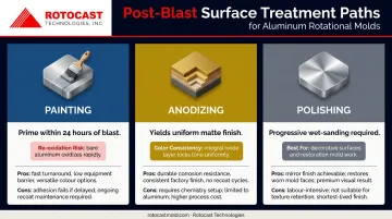 Three post-sandblast aluminum treatment options painting anodizing and polishing comparison