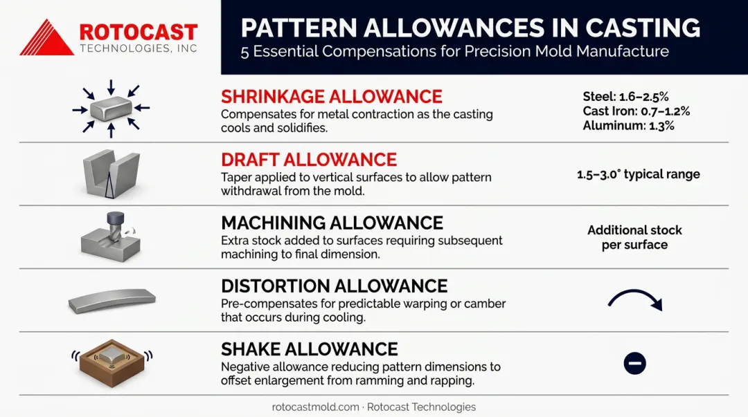 Five foundry pattern allowances shrinkage draft machining distortion and shake explained