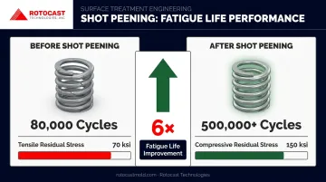 Shot peening fatigue life improvement before and after cycles comparison chart