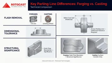 Three critical parting line differences flash removal dimensional tolerance and structural grain integrity
