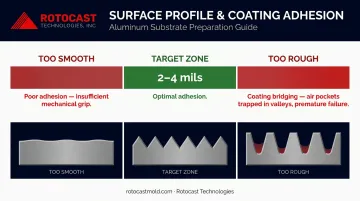 Aluminum coating surface profile target range showing correct versus excessive anchor depth