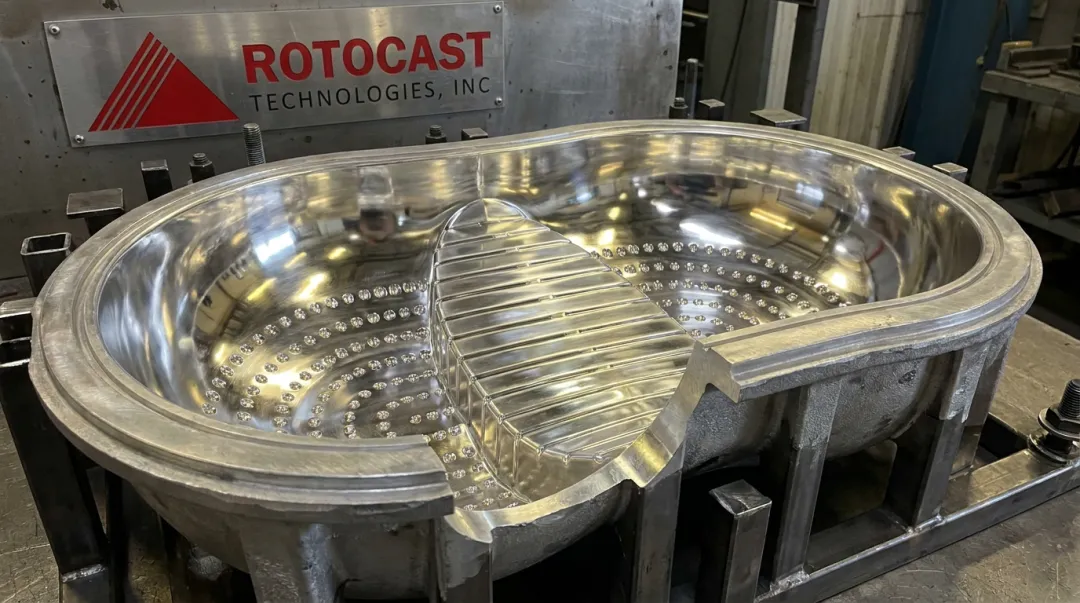 Aluminum rotomolding mold casting showing uniform wall thickness and surface quality