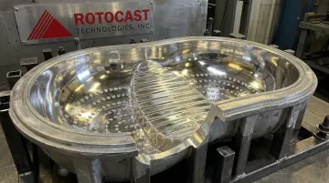Aluminum rotomolding mold casting showing uniform wall thickness and surface quality