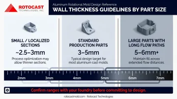 Aluminum sand casting wall thickness ranges by part size category comparison chart