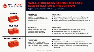 Misrun cold shut and shrinkage porosity aluminum casting defects causes and prevention infographic