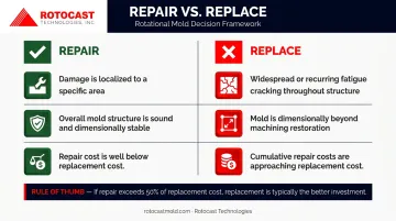 Repair versus replace decision framework for aluminum rotational molds side-by-side comparison