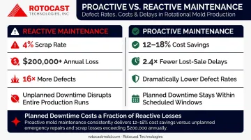 Proactive versus reactive maintenance cost and defect rate comparison infographic