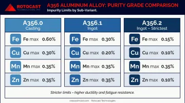 A356 aluminum sub-variant chemistry comparison table infographic A356.0 A356.1 A356.2