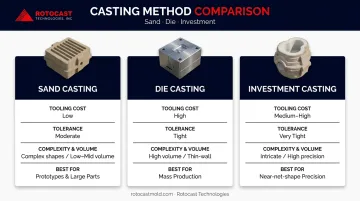 Sand casting versus die casting versus investment casting comparison chart