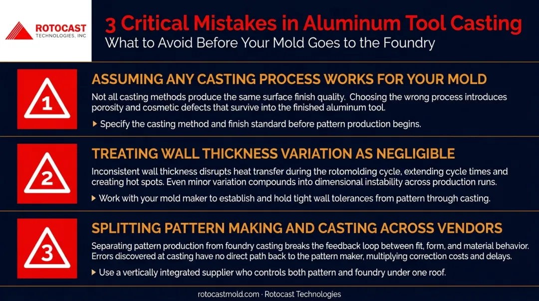 Three common aluminum tool casting mistakes causing rotational mold quality failures