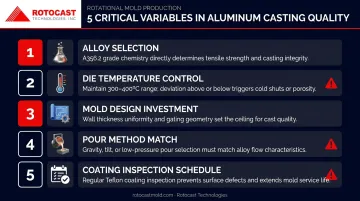 Five key factors affecting permanent mold casting quality and outcomes checklist infographic