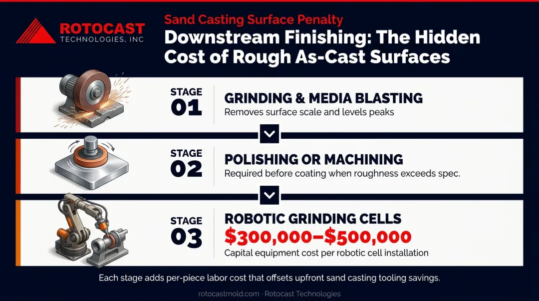 Secondary finishing cost drivers for rough sand castings grinding blasting polishing process flow