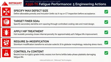 Five engineering levers for improving A356-T6 casting fatigue resistance checklist infographic