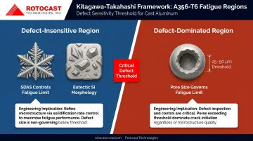Kitagawa-Takahashi diagram showing defect-insensitive versus defect-dominated fatigue limit regions