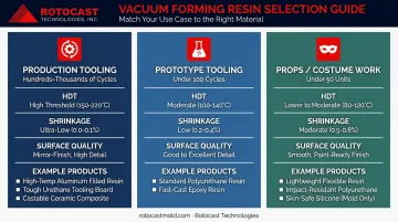 Vacuum forming resin selection decision framework by run volume and forming temperature