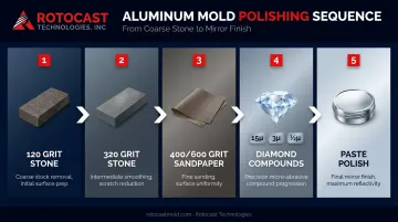 Complete aluminum mold polishing sequence from coarse stone through diamond compound stages