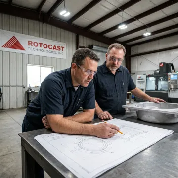 Engineers reviewing custom mold design plans