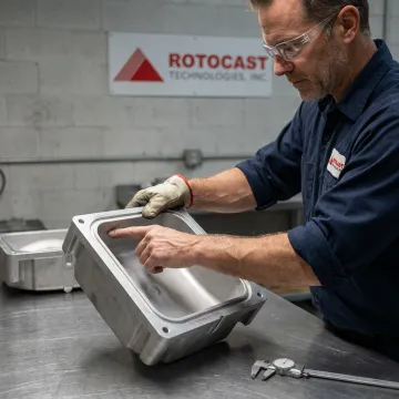 Technician inspecting aluminum casting tooling