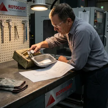 Technician reviewing foundry pattern tooling