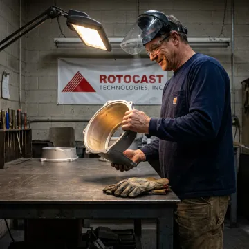 Technician inspecting aluminum thin-walled casting