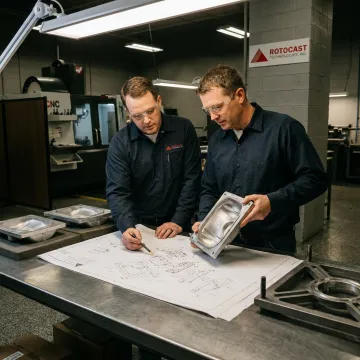 Engineers reviewing medical rotomolding mold design