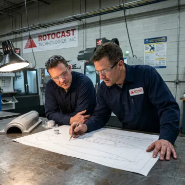 Engineers reviewing custom kayak mold design