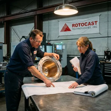 Engineers reviewing custom water tank mold design