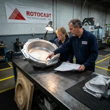 Engineers reviewing foundry mold tooling