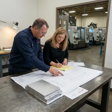 Engineers reviewing aluminum mold design and casting details