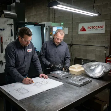 Custom mold design and fabrication team reviewing a 3D model