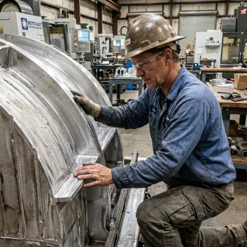 Technician inspecting industrial mold tooling