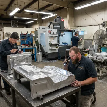 Industrial mold engineering and manufacturing team at work
