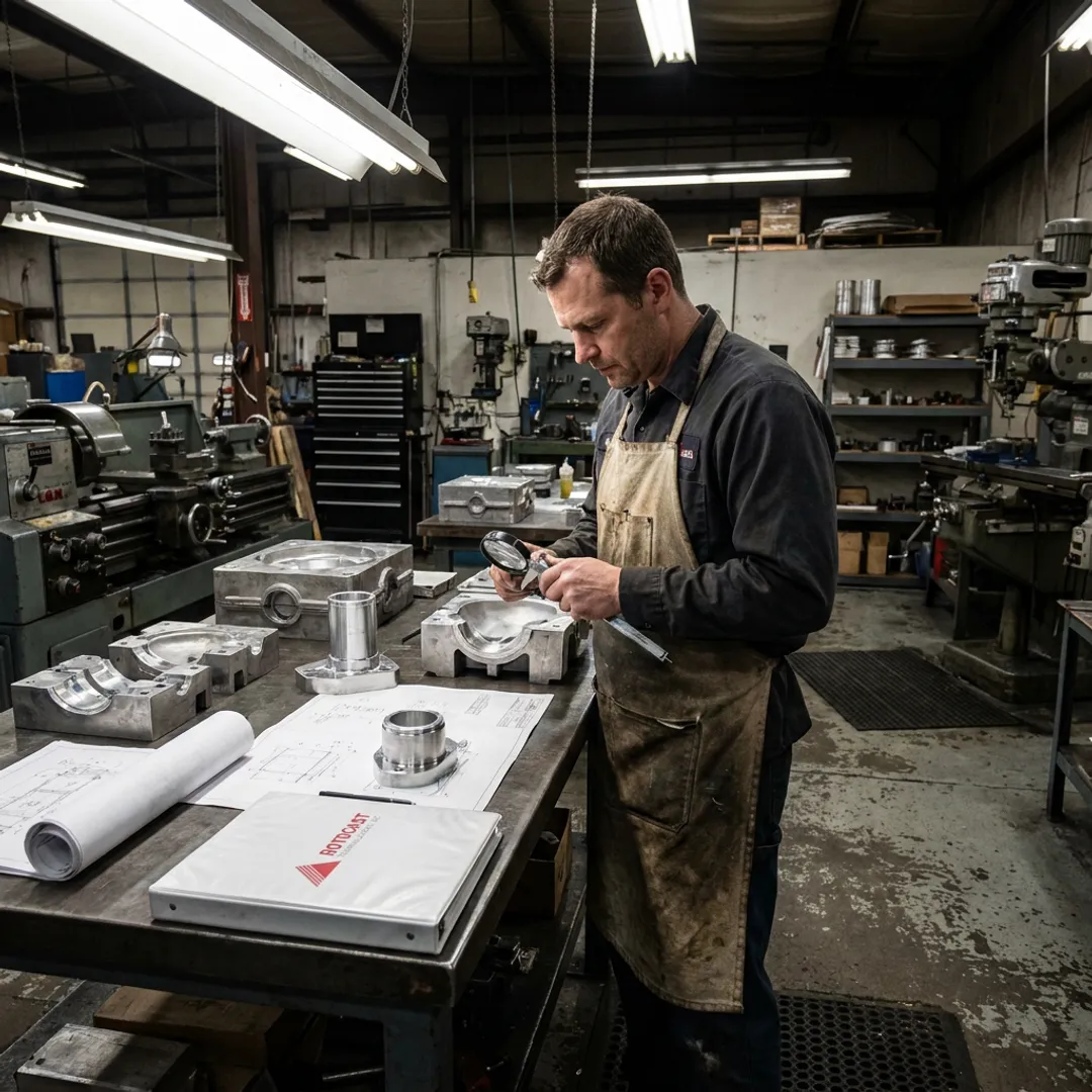 Technician reviewing prototype mold fabrication details