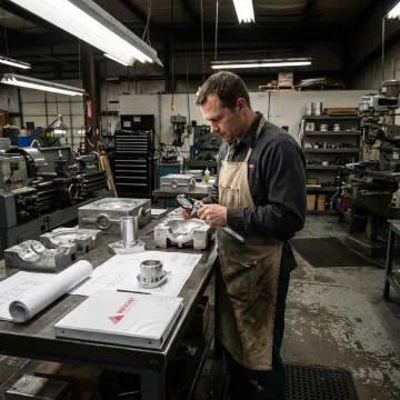 Technician reviewing prototype mold fabrication details