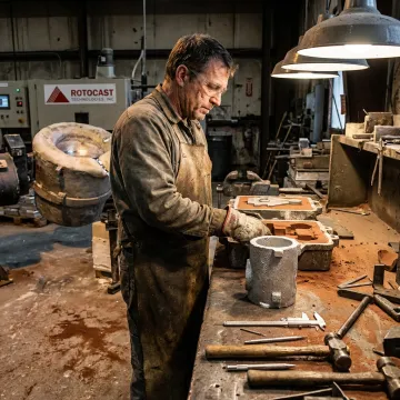 Technician inspecting custom casting and tooling