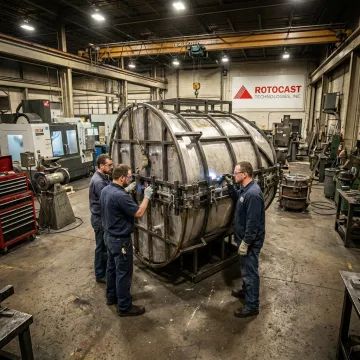 Custom rotomolded water tank mold in manufacturing facility