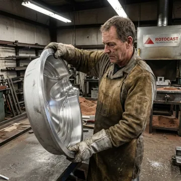 Technician inspecting precision aluminum casting
