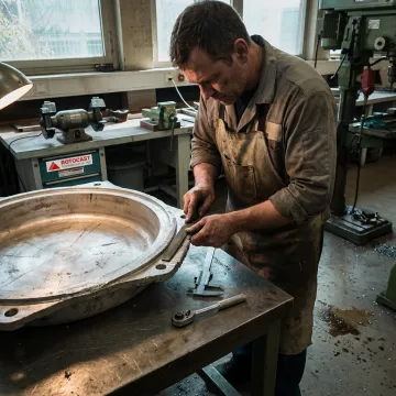 Technician repairing an industrial mold